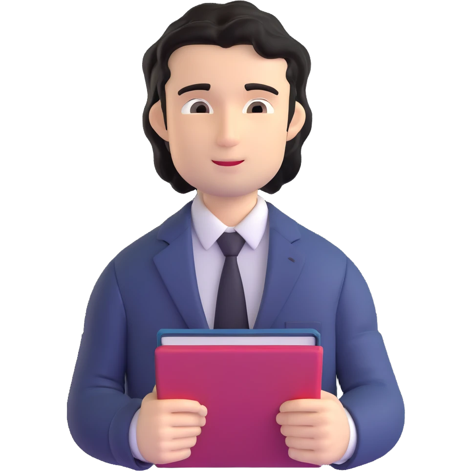Professional 35-year-old man with black wavy hair, stubble, strong jawline, white skin tone, wearing smart casual business attire, holding a business book, with a confident approachable expression emoji