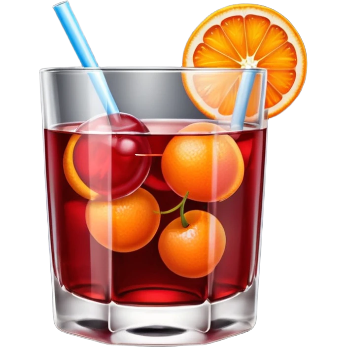Mach mir einen Cherry Negroni mit viel Eiswürfeln und nur einer Scheibe Orange im Glas und einer Kirsche auf dem Glas emoji