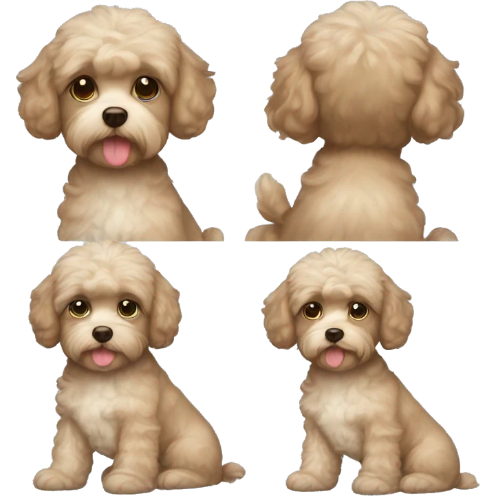 A boy with brown hair with blue eyes and beige Maltipoo  emoji