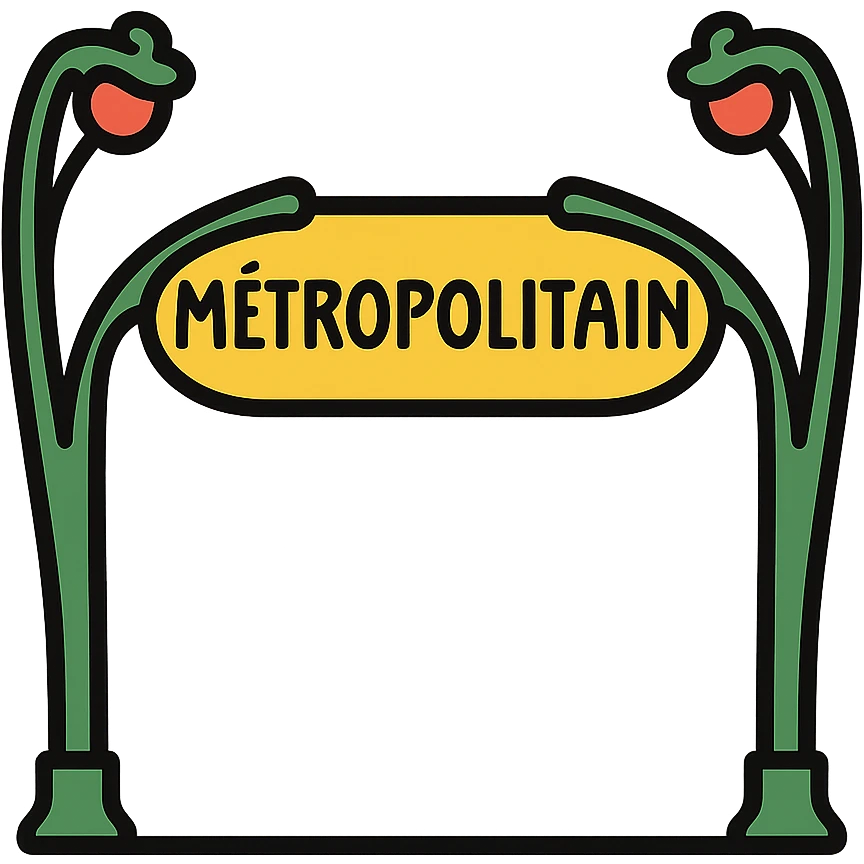 Parisian metro entrance featuring art nouveau ironwork and a 'Métropolitain' sign in color outline icon style emoji
