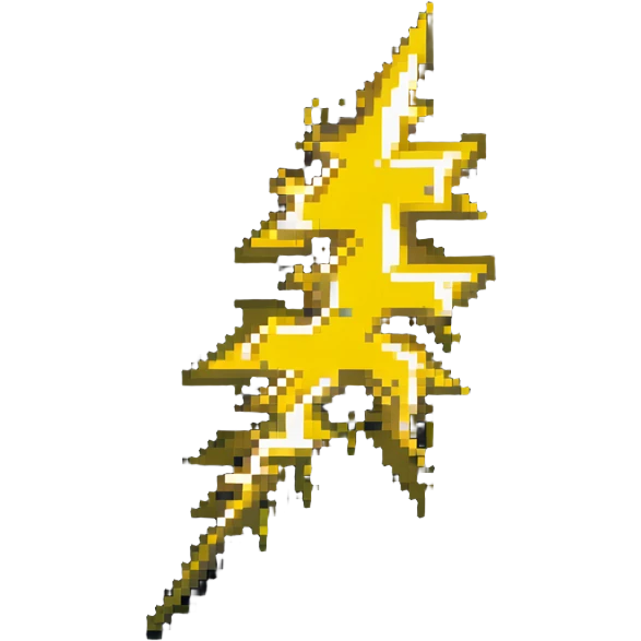 Speed power-up sprite, 64x64 pixels, bright yellow and gold lightning bolt symbol centered on tile, clean pixel edges, glowing effect, simple recognizable design that clearly communicates speed increase emoji