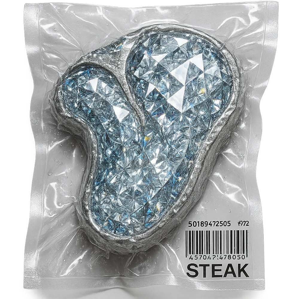 meat steak made of diamond, glossy and puffy, vacuum-sealed style emoji