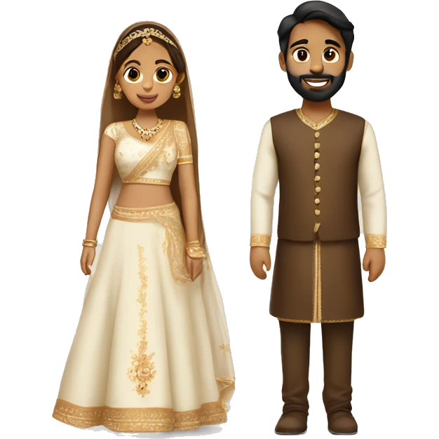 A couple and boy is brown and girl is white but little tan in punjabi wedding outfit emoji
