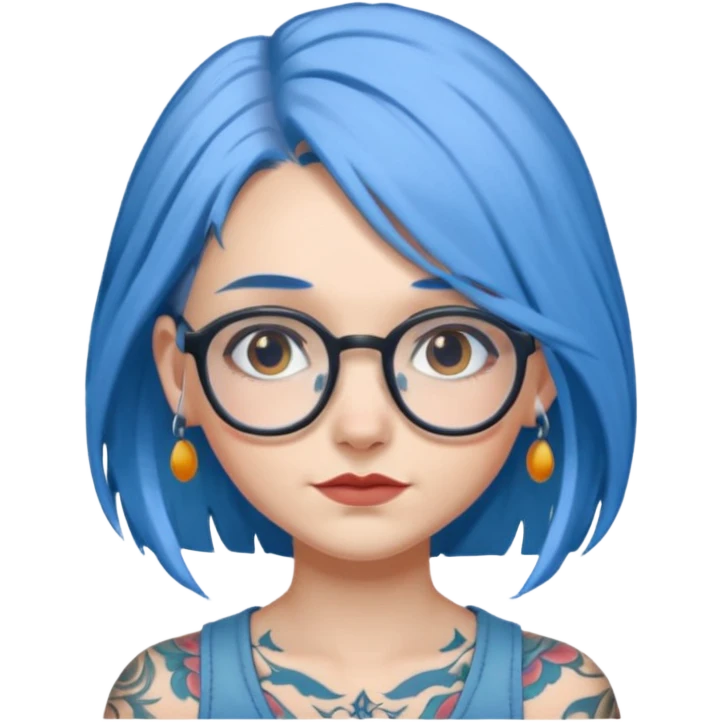 Tattooed & Blue Haired with glasse long hair gray girl emoji