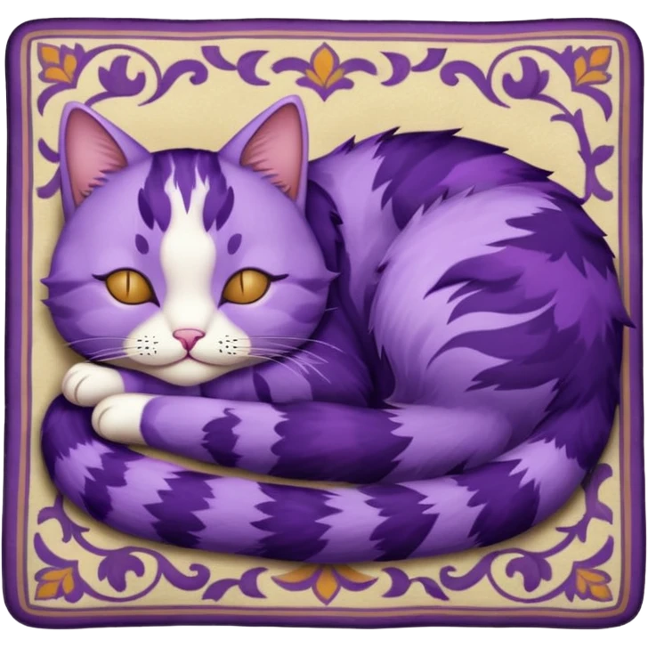 Un gato morado que este durmiendo en un alfombra emoji
