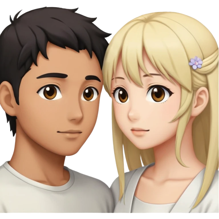 A romantic beautiful hetero anime couple looking into each others eyes  emoji