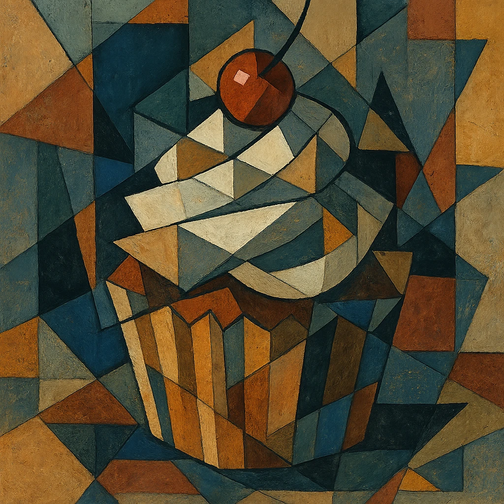 cupcake, fragmented shapes, abstract composition, cubist abstraction style emoji