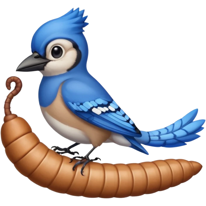 a bird jay wearing a lid, standing on a worm emoji