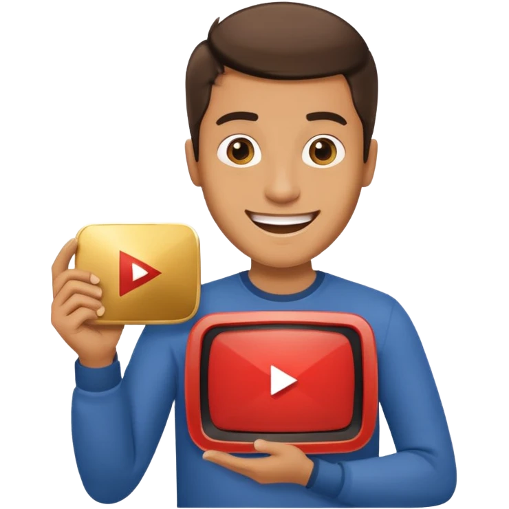 a happy man holding youtube golden play button emoji