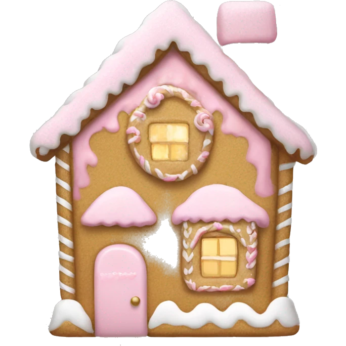 light pink and gold and white gingerbread house emoji