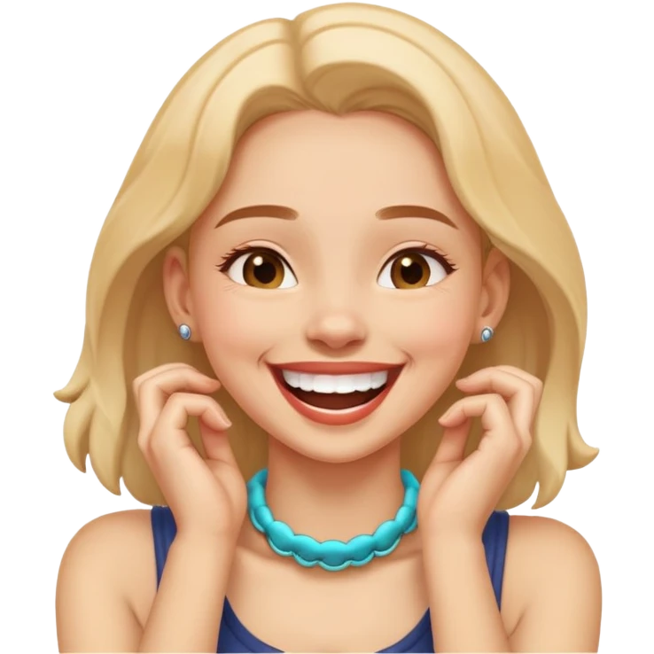 laughing girl with hands on neck emoji