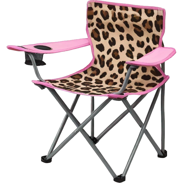 Realistic light pink and leopard print pattern camping folding chair isolated.  emoji