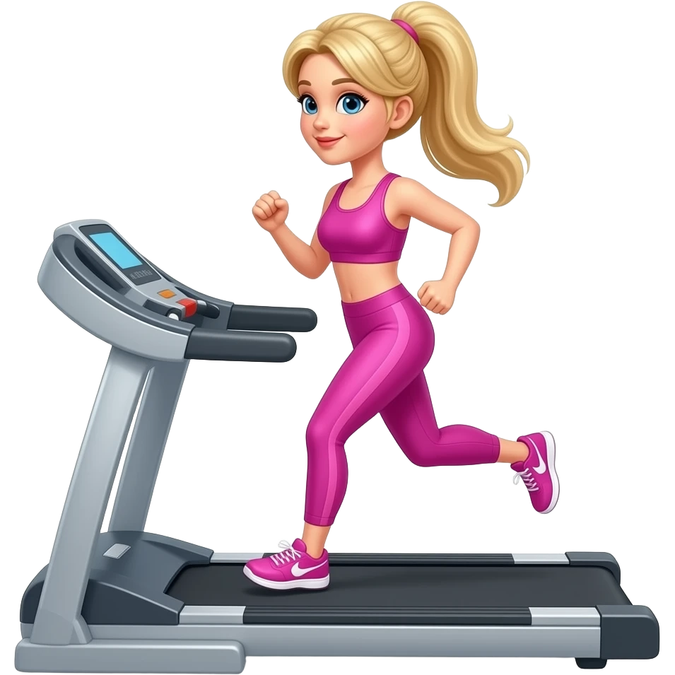 Cute long blonde hair blue eye gym girl in Berry gym wear running on treadmill emoji