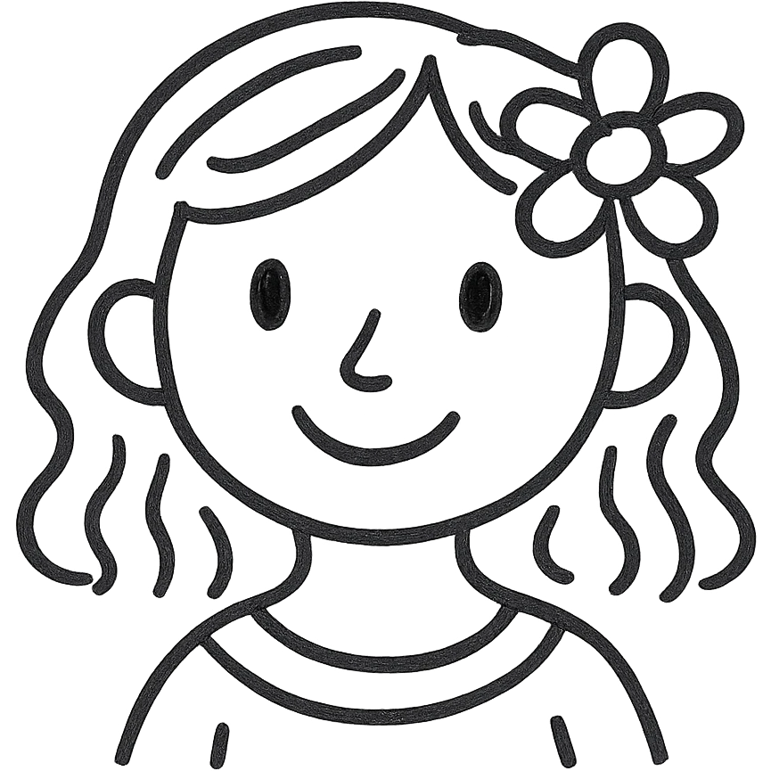 Add a flower in her hair, keep the hand-drawn icon style, no background. emoji