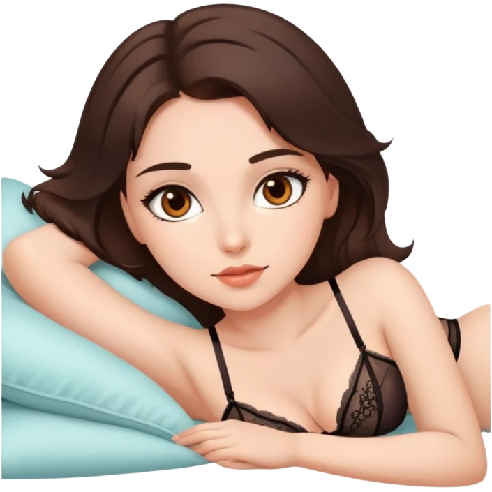 Шатенка карие глаза Девушка в белье привлекательно лежит  emoji