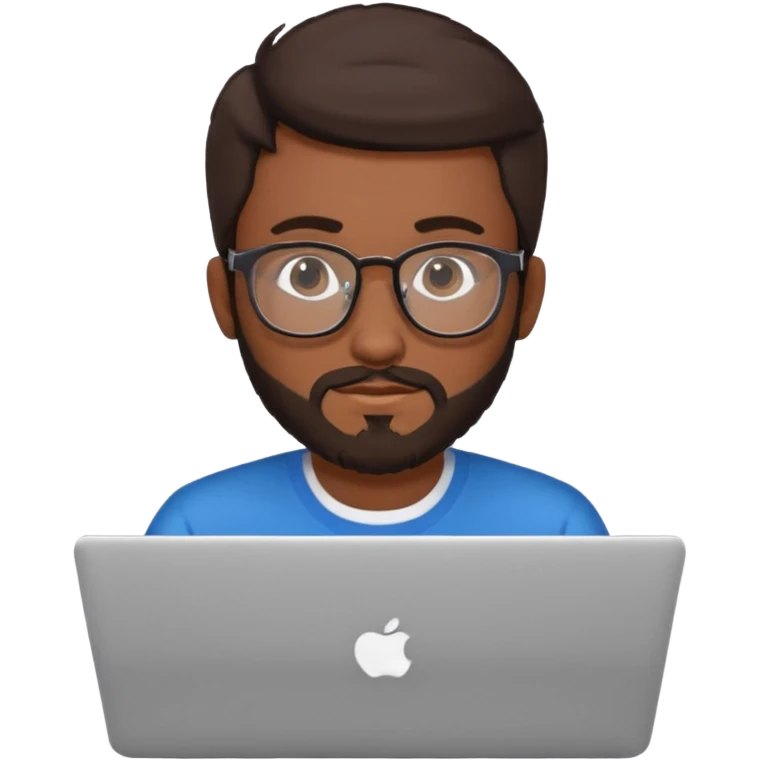 23 year old Azerbaijani man with very dark brown hair and beard with glasses and laptop emoji