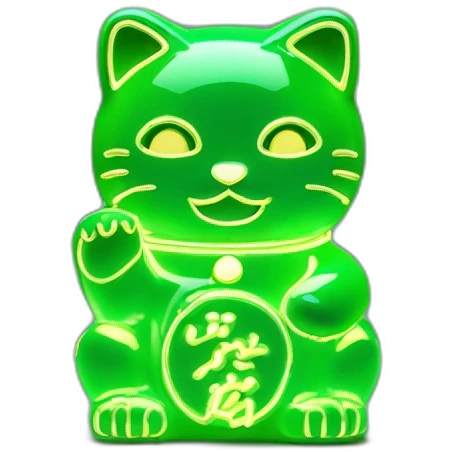 maneki neko 3d in the form of green neon sign emoji