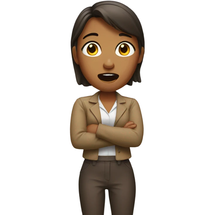 shocked woman hands up brown shoes emoji