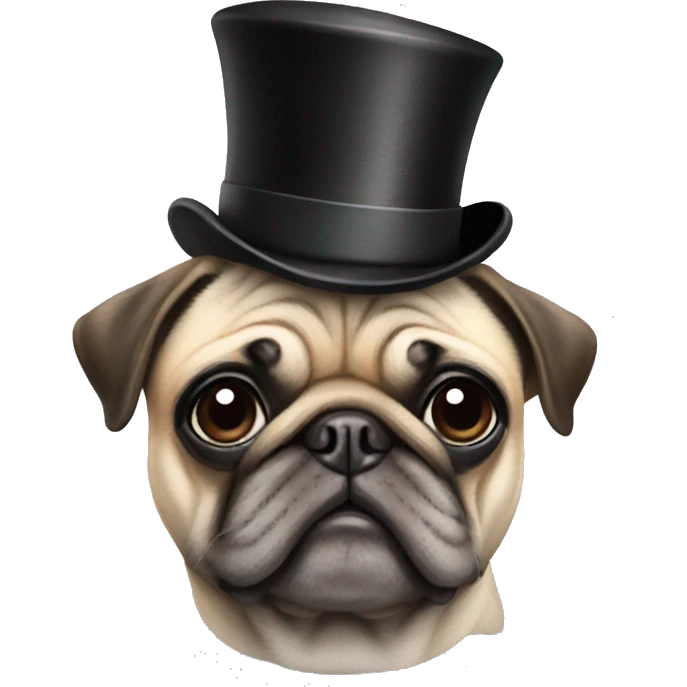 A pug with a top hat emoji