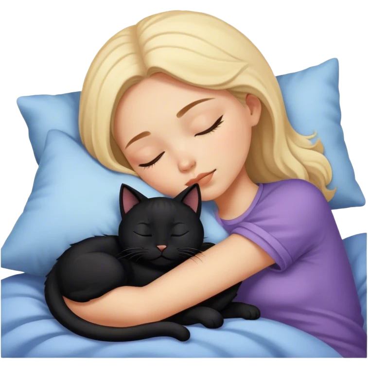  white girl sleeping with one black cat  emoji