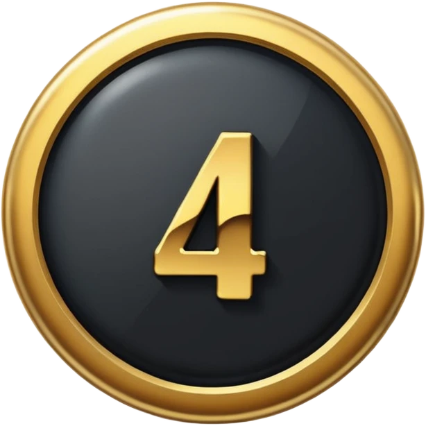 Make a round badge for a paid subscription out of black stone and gold with the number 4 emoji