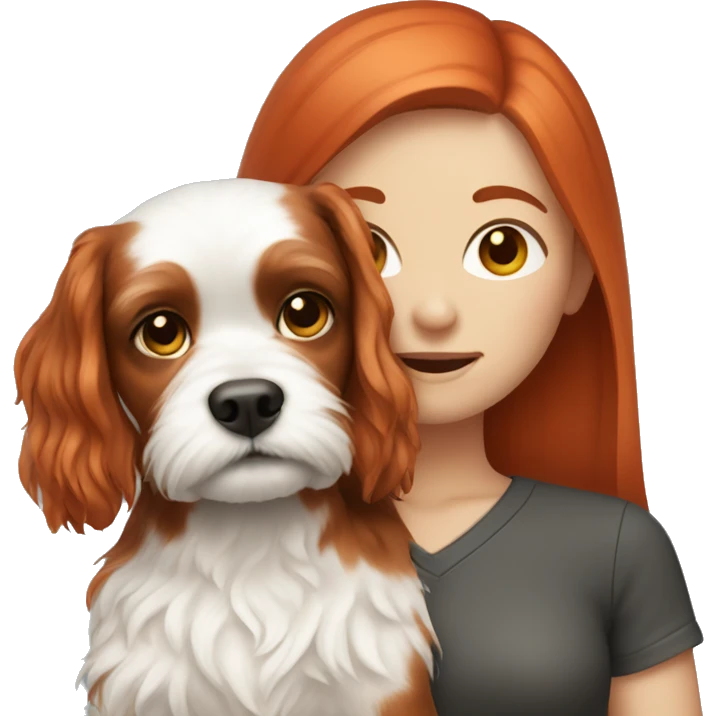 Red headed girl with dog shitzu  emoji