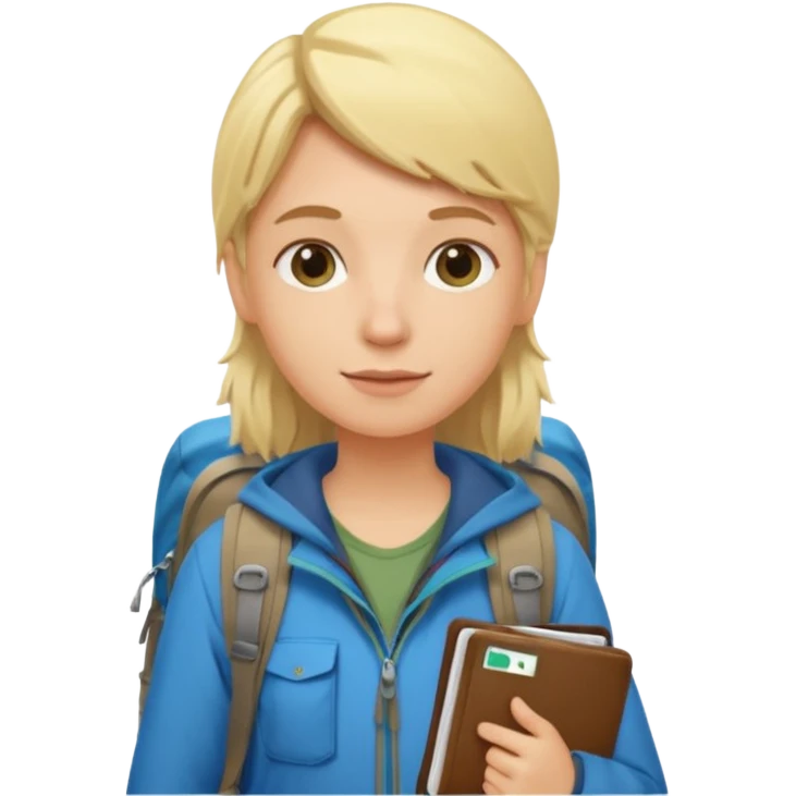 blonder haired Traveler character with passport, backpacker,  emoji