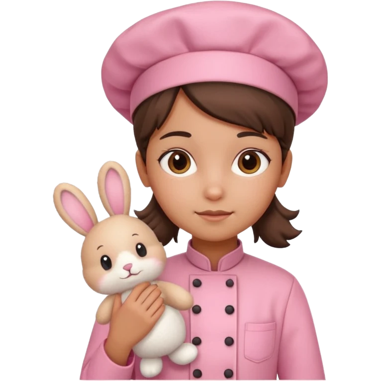 girl kid italian chef, pink uniform, holding plush rabbit emoji