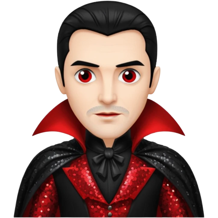 Count Dracula from Universal Monsters with jet black hair, black and red sequin outfit  emoji