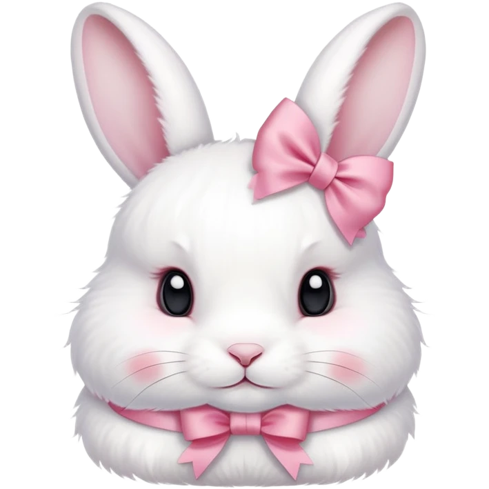 a cute white bunny with pink blush and a pink ribbon on the white rabbit's head emoji