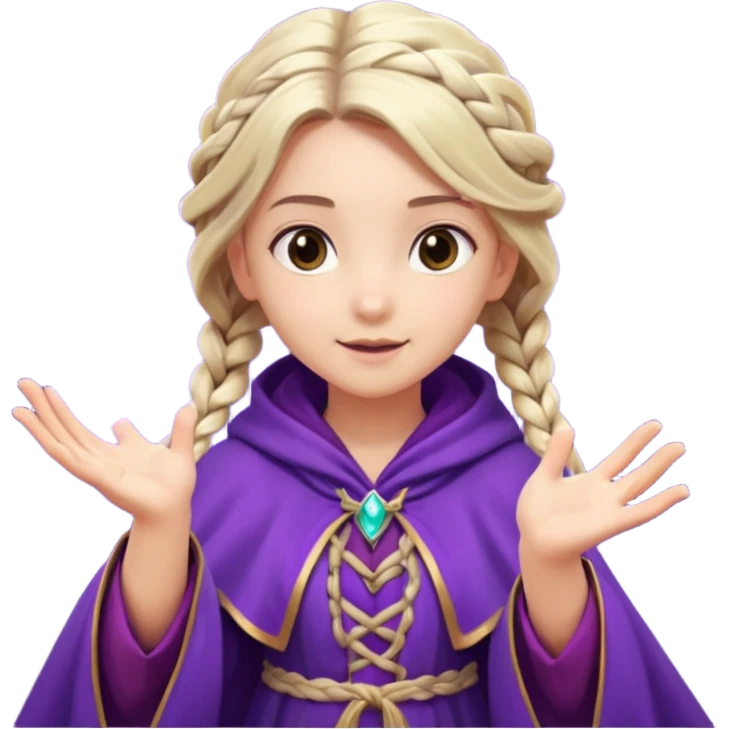 A playful mage girl with braids, purple cloak, and magic swirling around her hands.
 emoji
