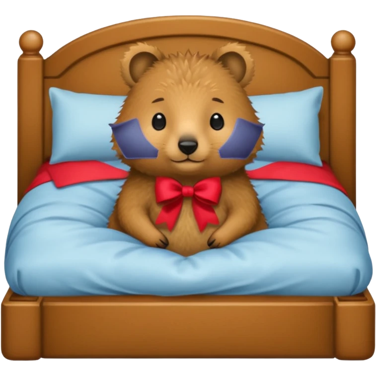 Quokka in a bed with a bow emoji