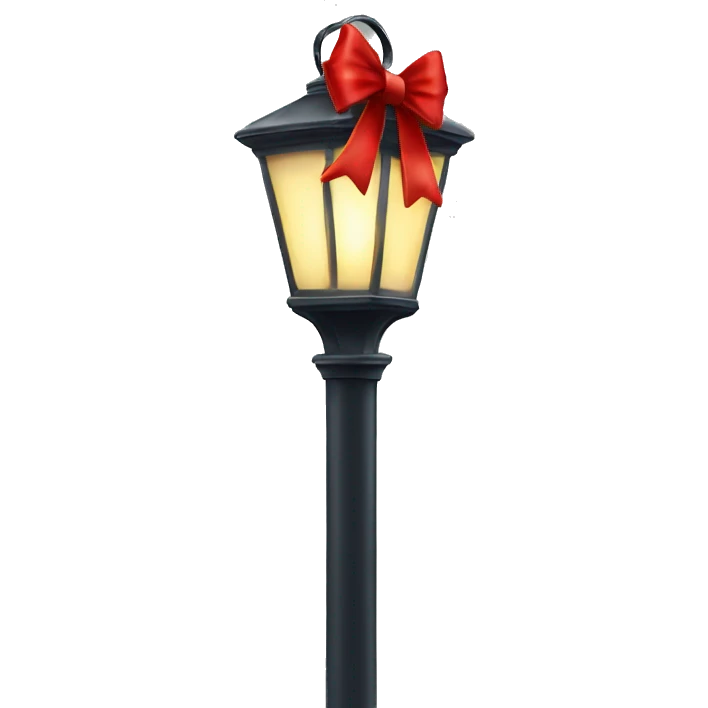 Christmas street light with a red bow emoji