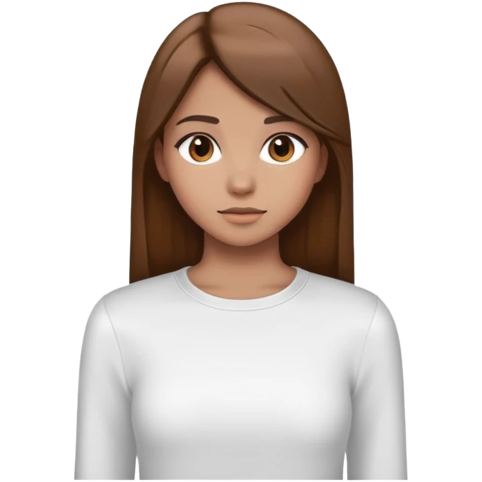 Make a girl with brown straight hair with a white long sleeve top on emoji