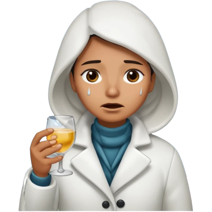 Antarctica person, eskimo glass, white coat, crying emoji