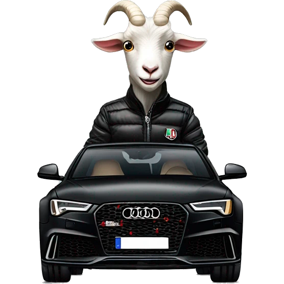 goat in black Moncler jacket driving black Audi RS6 emoji