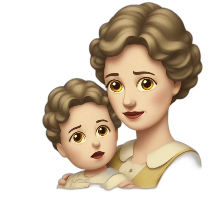 mum and baby in early 20th century looking sad emoji