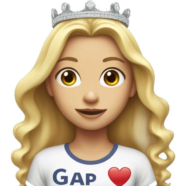 a blonde girl with a crown and a T-shirt that says GAP emoji