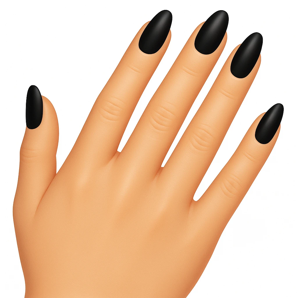 black painted nails, emoji style, five fingers emoji