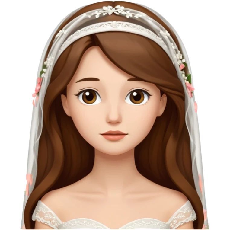 Blonde skin bride with a long veil with brown hair with a chin on her face emoji