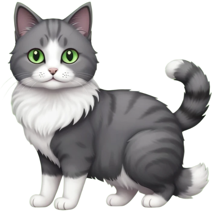 one dark grey and white cat and one completely solid dark grey cat with green eyes and only white paws emoji