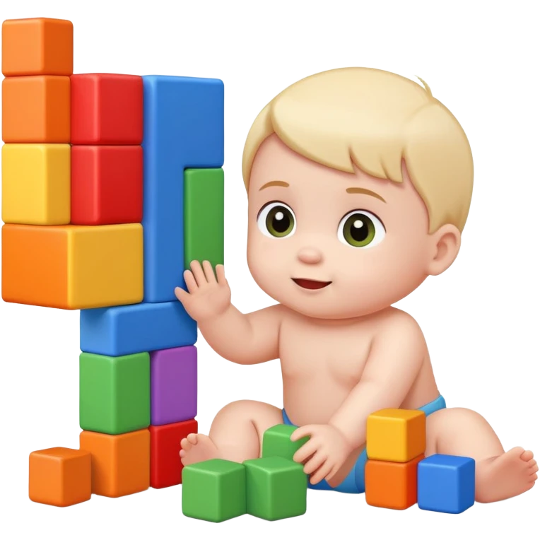 cute human baby playing with colorful building blocks emoji