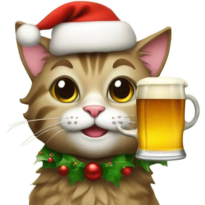 Xmas Cat with beer glass emoji