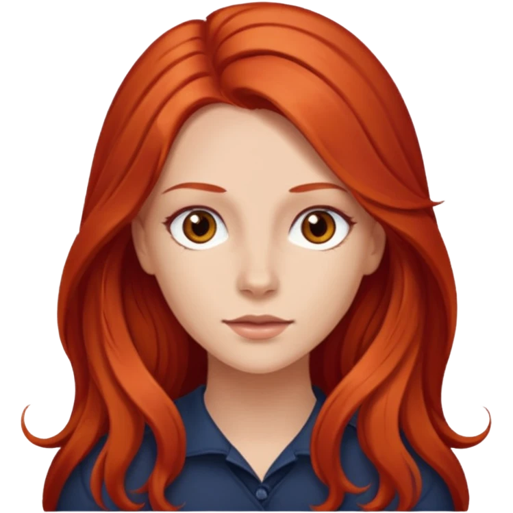 Stefanie Ridel with long red hair, brown eyes emoji