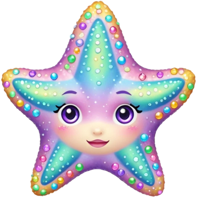 sea star, rainbow pastel, extra gems and sparkles, adorable face emoji