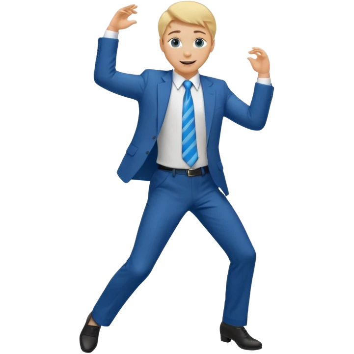 Blonde guy blue eyes dancing. Also wearing a suit and tie emoji