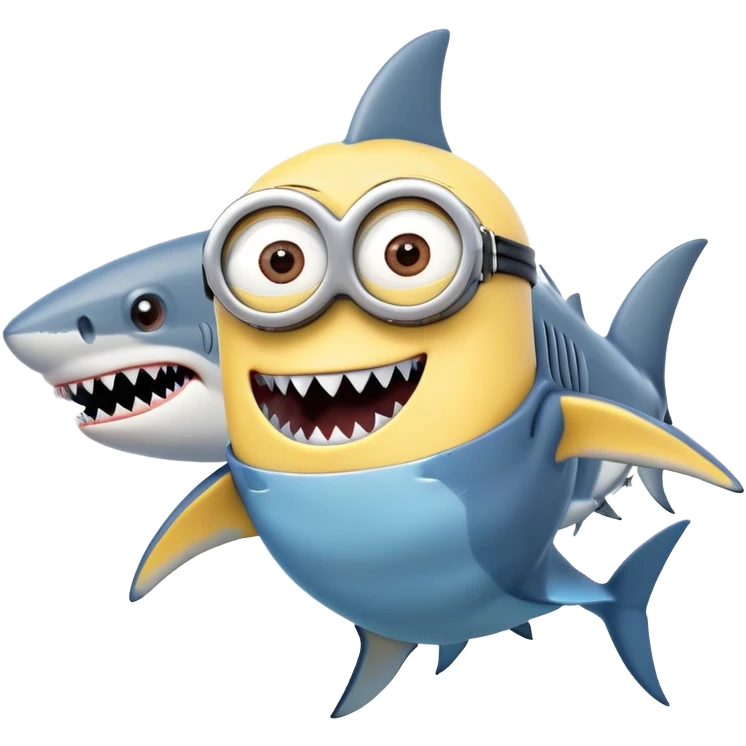 A minion with shark teeth and a shark body emoji