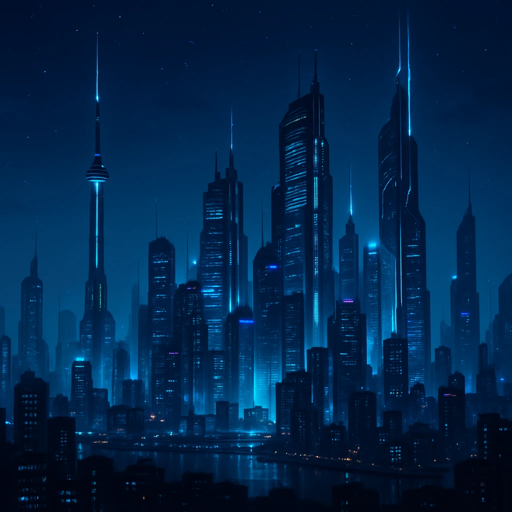 futuristic city skyline at night emoji