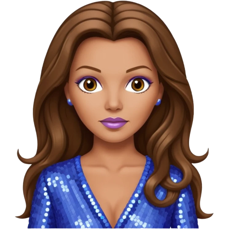 Vanessa Williams with long brown hair, periwinkle sequin outfit emoji