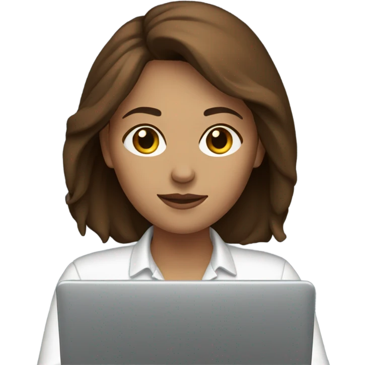 Women with brown hair works on laptop emoji